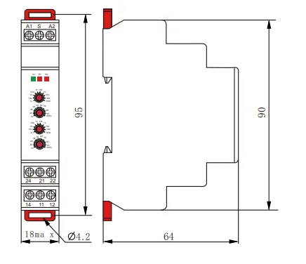 VIOX FCT18-Xd Asymmetrical On-Delay and Off-Delay Timer Relay With Control Signal dimension